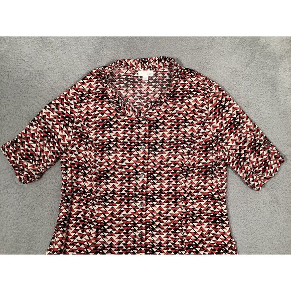 J Jill Red Black Triangle Shirt Dress Rayon Roll Tab Collared Button Y2K 10P - Picture 2 of 10